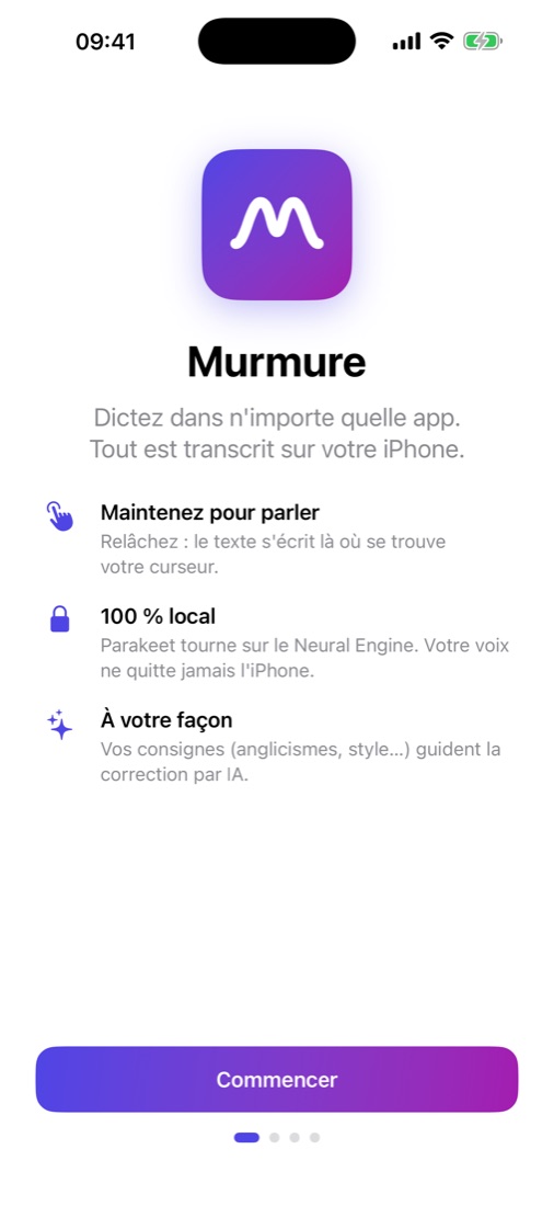 Écran d'accueil de Murmure